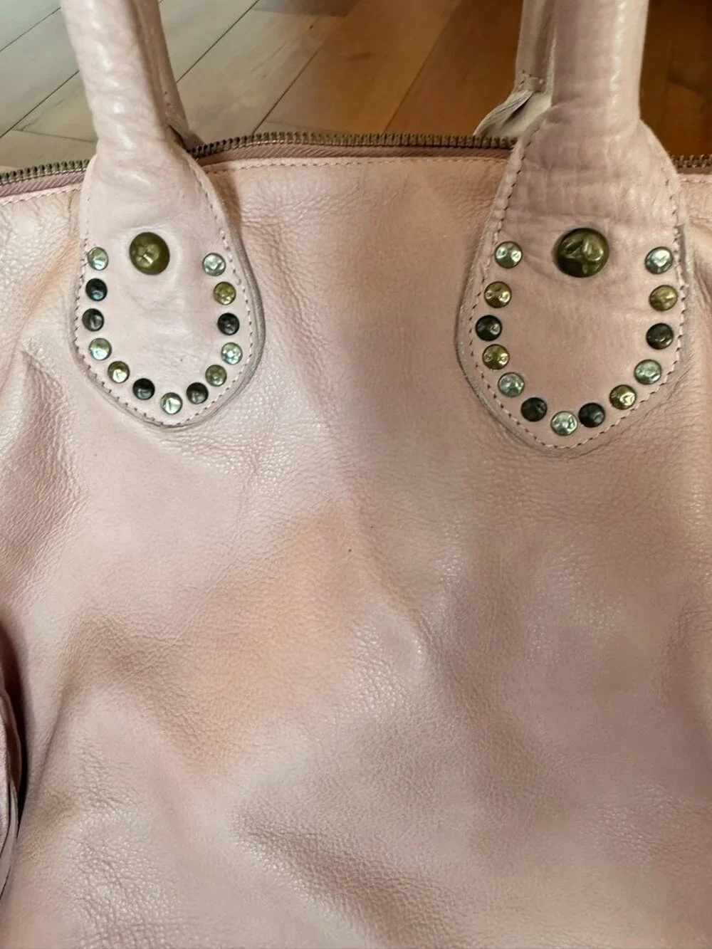Viola Castellani Milano Pink Leather Fringe Studded Tote Bag Boho